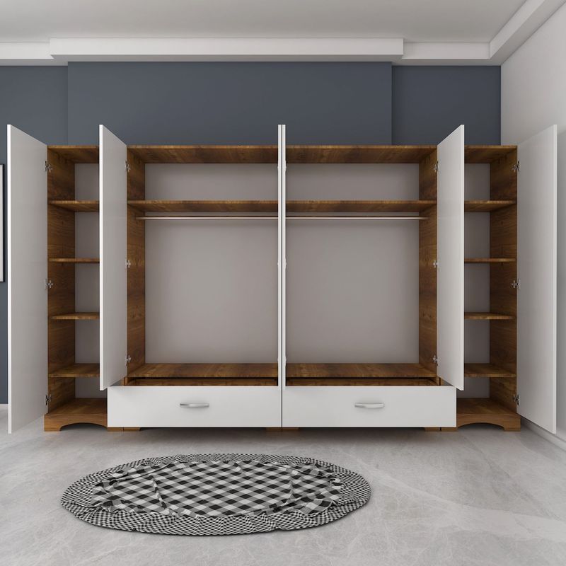 Casa si Gradina - Mobilier - Dulapuri si sifoniere - Sifoniere - Sifonier, Hanah Home, pal melaminat, alb si nuc, 243x181x47.6 cm - Infinity.ro