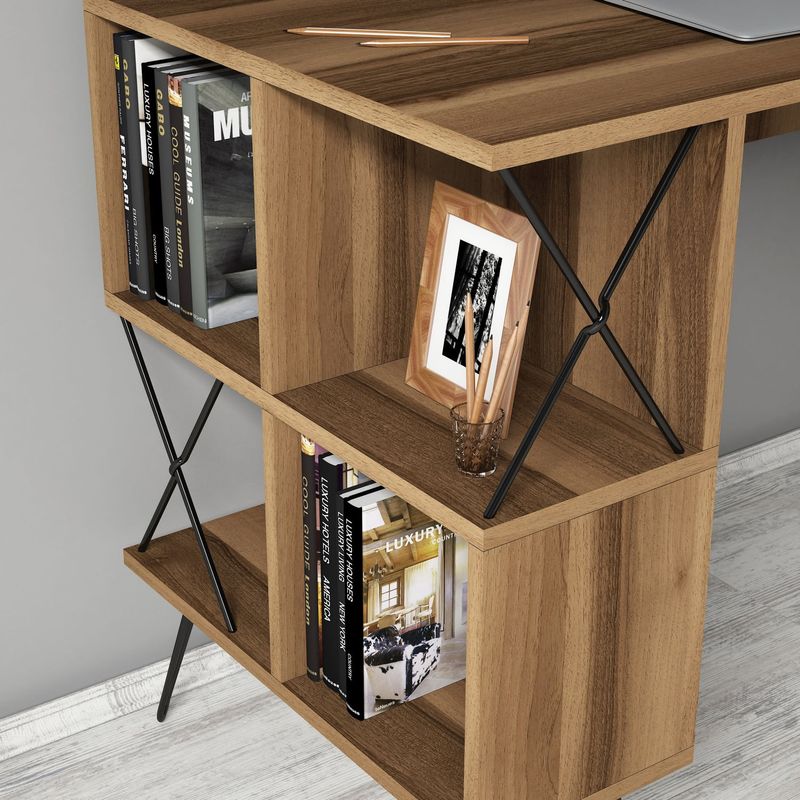 Casa si Gradina - Mobilier - Mese si birouri - Birouri - Birou de studiu, Hanah Home, pal melaminat, nuc si negru, 120x60x78.8 cm, 845HCT3822 - Infinity.ro
