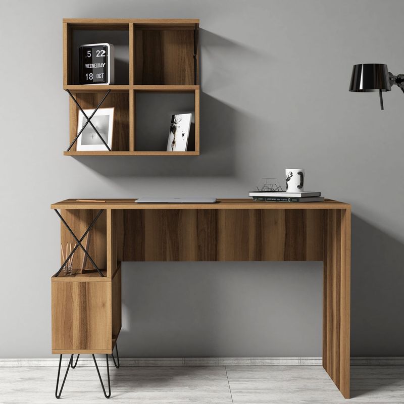 Casa si Gradina - Mobilier - Mese si birouri - Birouri - Birou de studiu, Hanah Home, pal melaminat, nuc si negru, 120x60x78.8 cm, 845HCT3822 - Infinity.ro