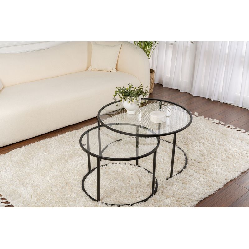 Casa si Gradina - Mobilier - Mese si birouri - Masute de cafea - Set masute de cafea, Hanah Home, sticla securizata si metal, negru si transparent, 80x43x80 cm si 60x39x60 cm - Infinity.ro