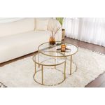 Casa si Gradina - Mobilier - Mese si birouri - Masute de cafea - Set masute de cafea, Hanah Home, sticla securizata, metal, auriu, transparent, 80x80x43 cm si 60x60x39 cm - Infinity.ro