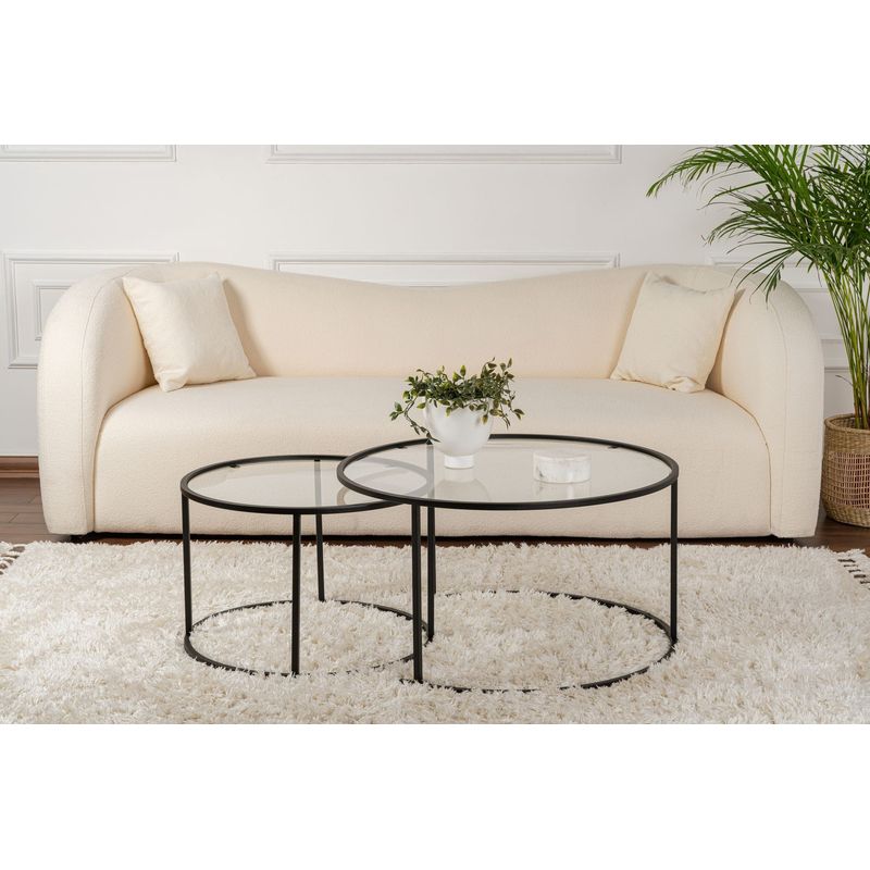 Casa si Gradina - Mobilier - Mese si birouri - Masute de cafea - Set masute de cafea, Hanah Home, sticla securizata si metal, negru si transparent, 80x43x80 cm si 60x39x60 cm - Infinity.ro