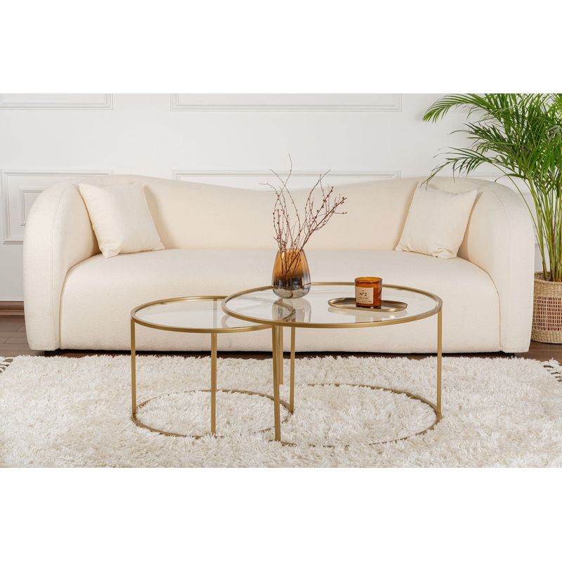 Casa si Gradina - Mobilier - Mese si birouri - Masute de cafea - Set masute de cafea, Hanah Home, sticla securizata, metal, auriu, transparent, 80x80x43 cm si 60x60x39 cm - Infinity.ro