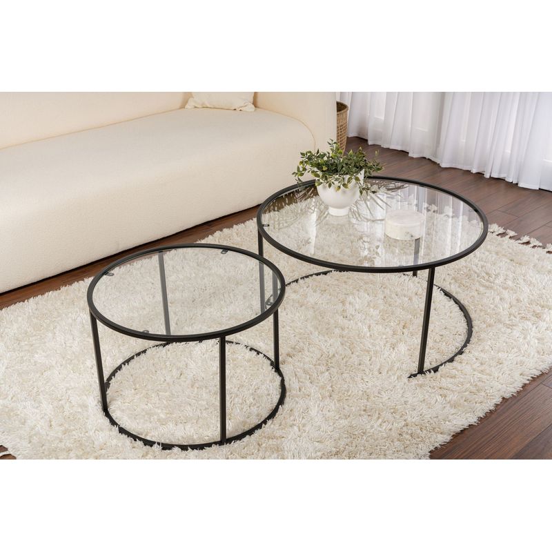 Casa si Gradina - Mobilier - Mese si birouri - Masute de cafea - Set masute de cafea, Hanah Home, sticla securizata si metal, negru si transparent, 80x43x80 cm si 60x39x60 cm - Infinity.ro