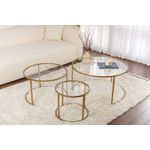 Casa si Gradina - Mobilier - Mese si birouri - Masute de cafea - Set masute de cafea, Hanah Home, sticla securizata, metal, auriu, transparent, 80x80x43 cm, 60x60x39 cm, 42x42x35 cm - Infinity.ro