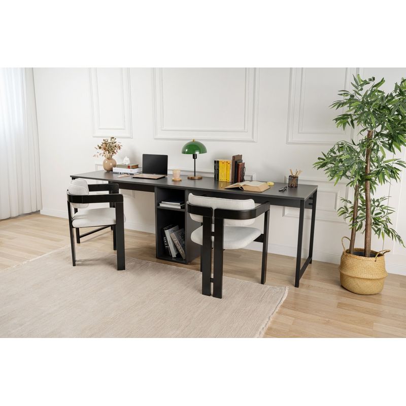 Casa si Gradina - Mobilier - Mese si birouri - Birouri - Birou de studiu, Hanah Home, pal melaminat, antracit si negru, 240x60x74 cm - Infinity.ro
