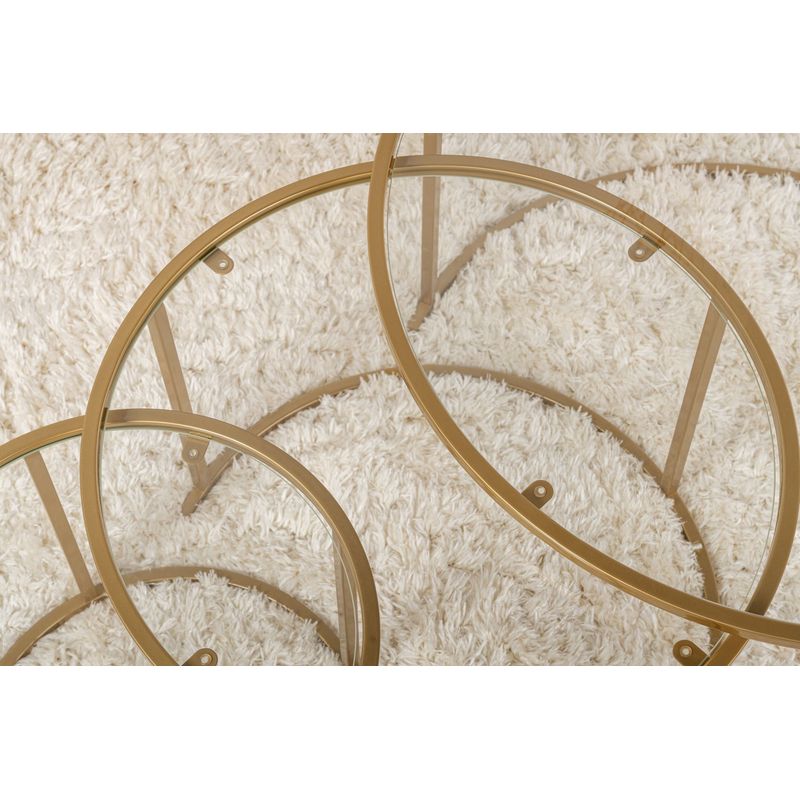 Casa si Gradina - Mobilier - Mese si birouri - Masute de cafea - Set masute de cafea, Hanah Home, sticla securizata, metal, auriu, transparent, 80x80x43 cm, 60x60x39 cm, 42x42x35 cm - Infinity.ro