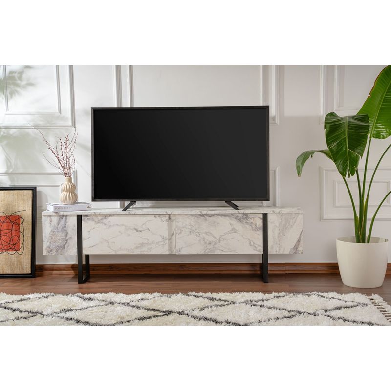 Casa si Gradina - Mobilier - Comode si corpuri - Console - Comoda tv, Hanah Home, panou de particule melaminat, marmura freesia si negru, 180x45x30 cm - Infinity.ro