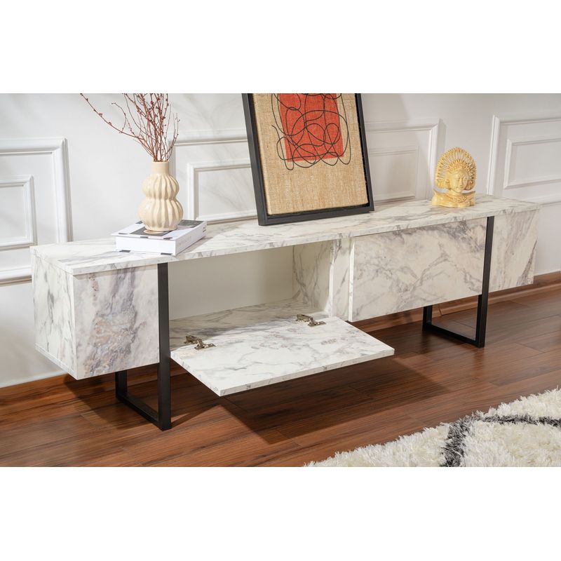 Casa si Gradina - Mobilier - Comode si corpuri - Console - Comoda tv, Hanah Home, panou de particule melaminat, marmura freesia si negru, 180x45x30 cm - Infinity.ro