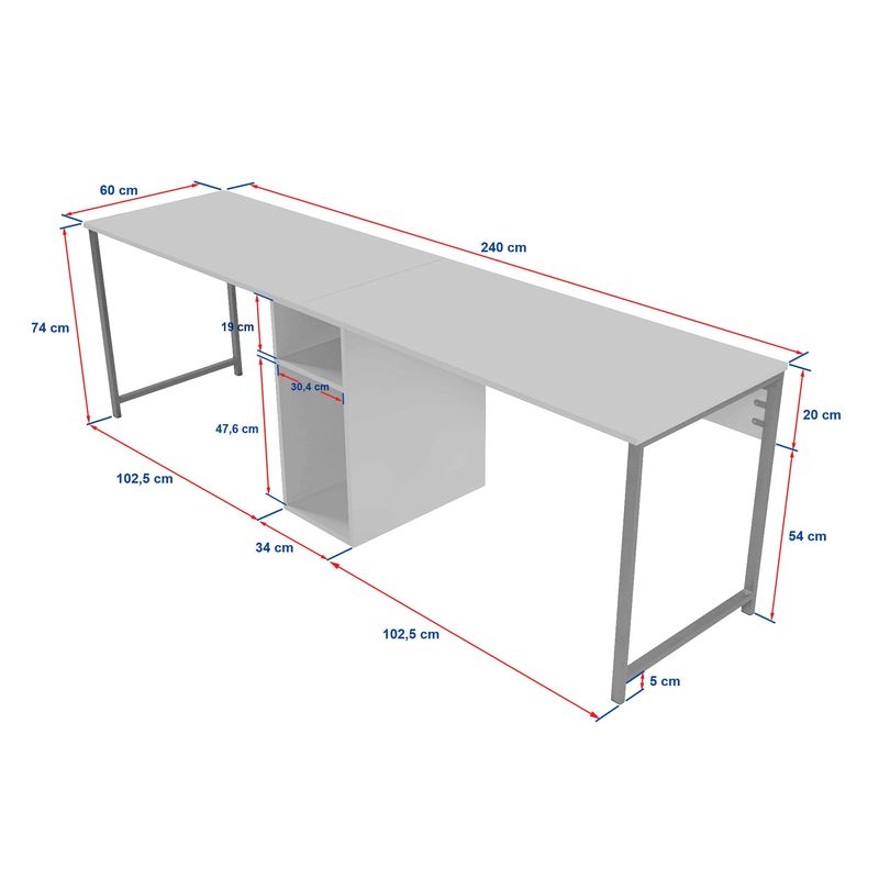 Casa si Gradina - Mobilier - Mese si birouri - Birouri - Birou de studiu, Hanah Home, pal melaminat, antracit si negru, 240x60x74 cm - Infinity.ro