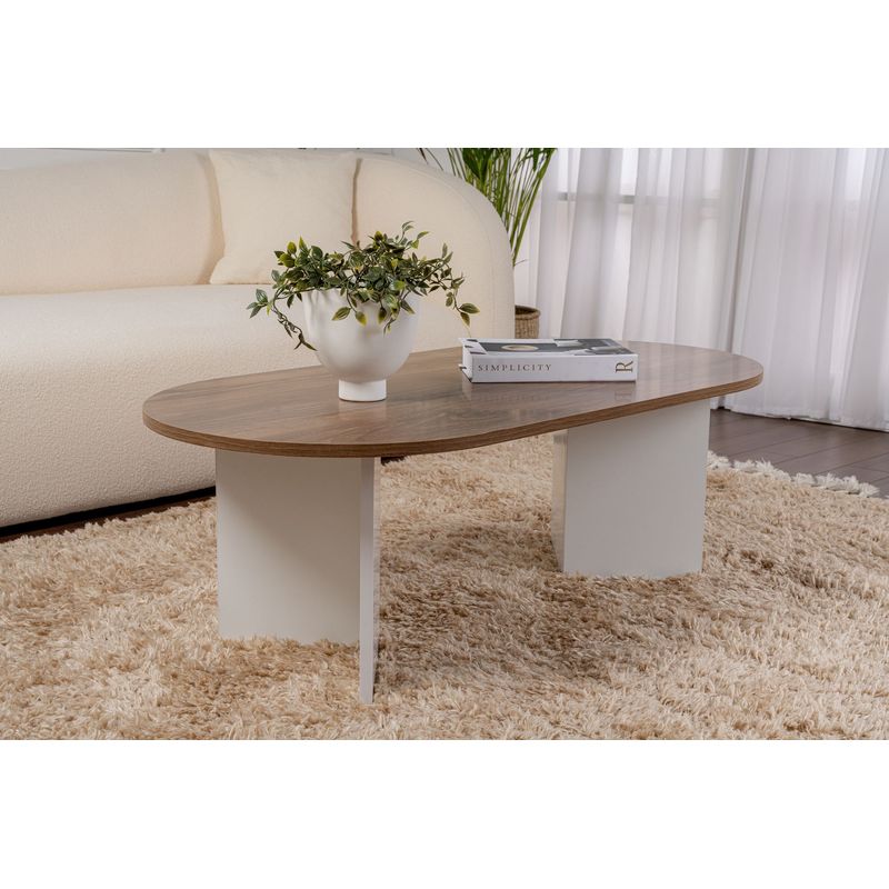 Casa si Gradina - Mobilier - Mese si birouri - Masute de cafea - Masuta de cafea, Hanah Home, pal melaminat, nuc si alb, 119x60x40 cm - Infinity.ro