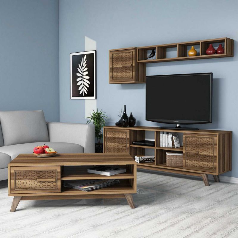 Casa si Gradina - Mobilier - Seturi de mobilier - Seturi living - Set mobilier living, Hanah Home, PAL melaminat, nuc, 845HCT5237 - Infinity.ro