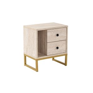 Noptiera, Hanah Home, panou de particule melaminat, travertin si auriu, 45.2x29.5x50 cm