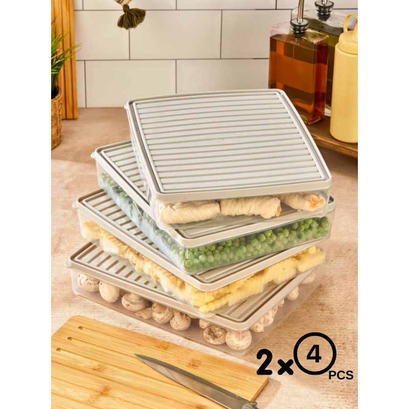 Casa si Gradina - Bucatarie si vesela - Organizare si depozitare bucatarie - Cutii alimentare - Set cutii depozitare, Hermia, plastic, crem, 27,5x5x22,5 cm, 8 piese - Infinity.ro