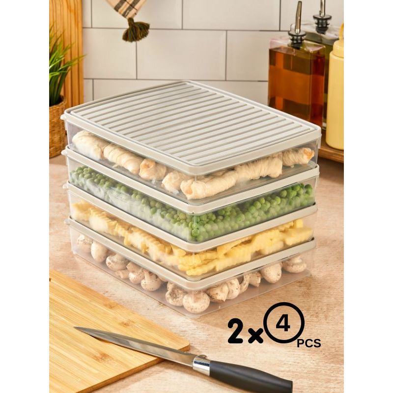 Casa si Gradina - Bucatarie si vesela - Organizare si depozitare bucatarie - Cutii alimentare - Set cutii depozitare, Hermia, plastic, crem, 27,5x5x22,5 cm, 8 piese - Infinity.ro