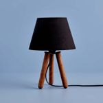 Casa si Gradina - Corpuri si surse de iluminat - Veioze si lampi - Veioze - Veioza, Opviq, material textil, negru, baza din lemn, 22x14x32 cm - Infinity.ro