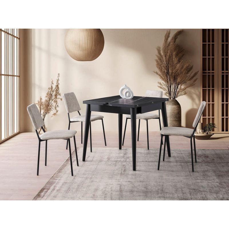 Casa si Gradina - Mobilier - Mese si birouri - Mese bucatarie si dining - Masa extensibila, Hanah Home, PAL melaminat, marmura neagra, 80x80x75 cm, extensibila la 160 cm - Infinity.ro