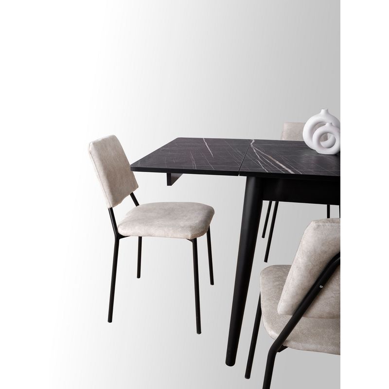Casa si Gradina - Mobilier - Mese si birouri - Mese bucatarie si dining - Masa extensibila, Hanah Home, PAL melaminat, marmura neagra, 80x80x75 cm, extensibila la 160 cm - Infinity.ro
