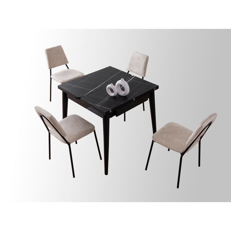 Casa si Gradina - Mobilier - Mese si birouri - Mese bucatarie si dining - Masa extensibila, Hanah Home, PAL melaminat, marmura neagra, 80x80x75 cm, extensibila la 160 cm - Infinity.ro
