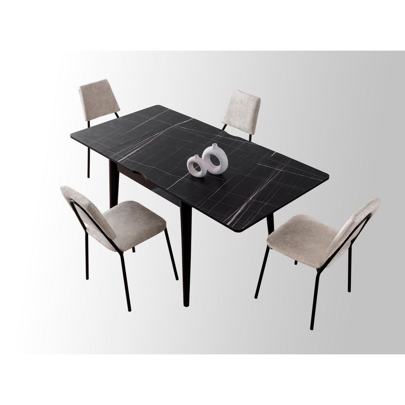 Casa si Gradina - Mobilier - Mese si birouri - Mese bucatarie si dining - Masa extensibila, Hanah Home, PAL melaminat, marmura neagra, 80x80x75 cm, extensibila la 160 cm - Infinity.ro