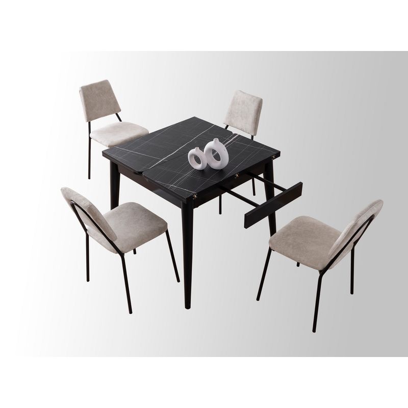 Casa si Gradina - Mobilier - Mese si birouri - Mese bucatarie si dining - Masa extensibila, Hanah Home, PAL melaminat, marmura neagra, 80x80x75 cm, extensibila la 160 cm - Infinity.ro