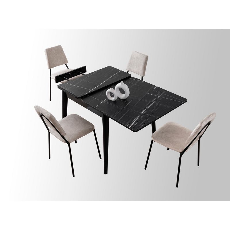 Casa si Gradina - Mobilier - Mese si birouri - Mese bucatarie si dining - Masa extensibila, Hanah Home, PAL melaminat, marmura neagra, 80x80x75 cm, extensibila la 160 cm - Infinity.ro