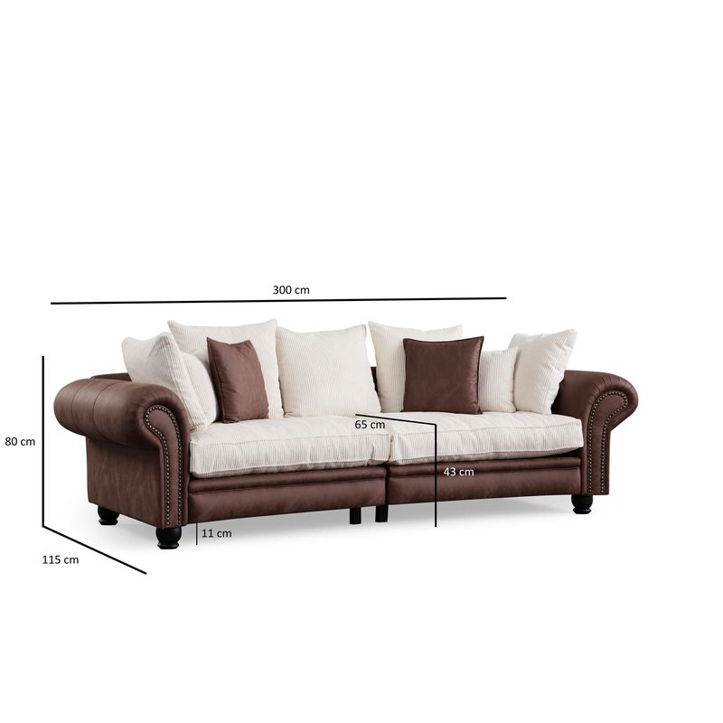 Casa si Gradina - Mobilier - Canapele si coltare - Canapele - Canapea 3 locuri, Atelier Del Sofa, lemn fag si pal, maro alb, 300x115x80 cm - Infinity.ro