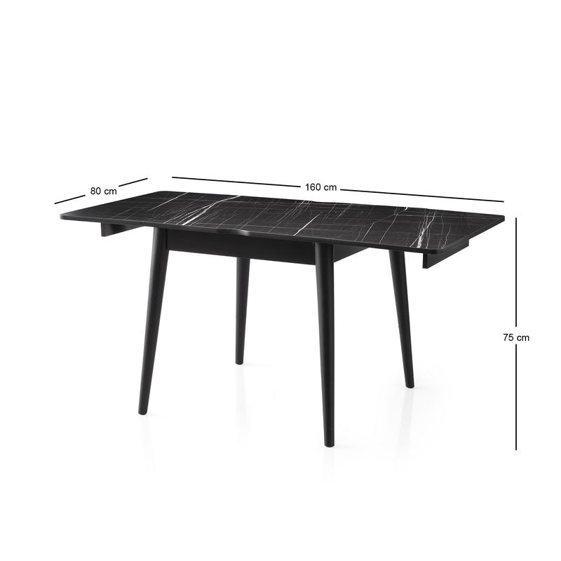 Casa si Gradina - Mobilier - Mese si birouri - Mese bucatarie si dining - Masa extensibila, Hanah Home, PAL melaminat, marmura neagra, 80x80x75 cm, extensibila la 160 cm - Infinity.ro