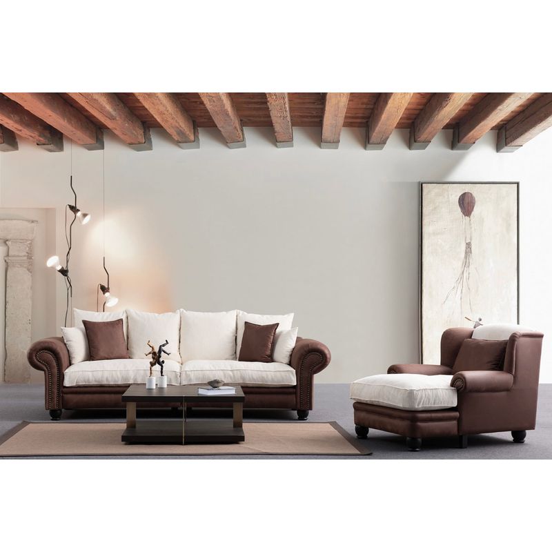 Casa si Gradina - Mobilier - Canapele si coltare - Canapele - Canapea 3 locuri, Atelier Del Sofa, lemn fag si pal, maro alb, 300x115x80 cm - Infinity.ro