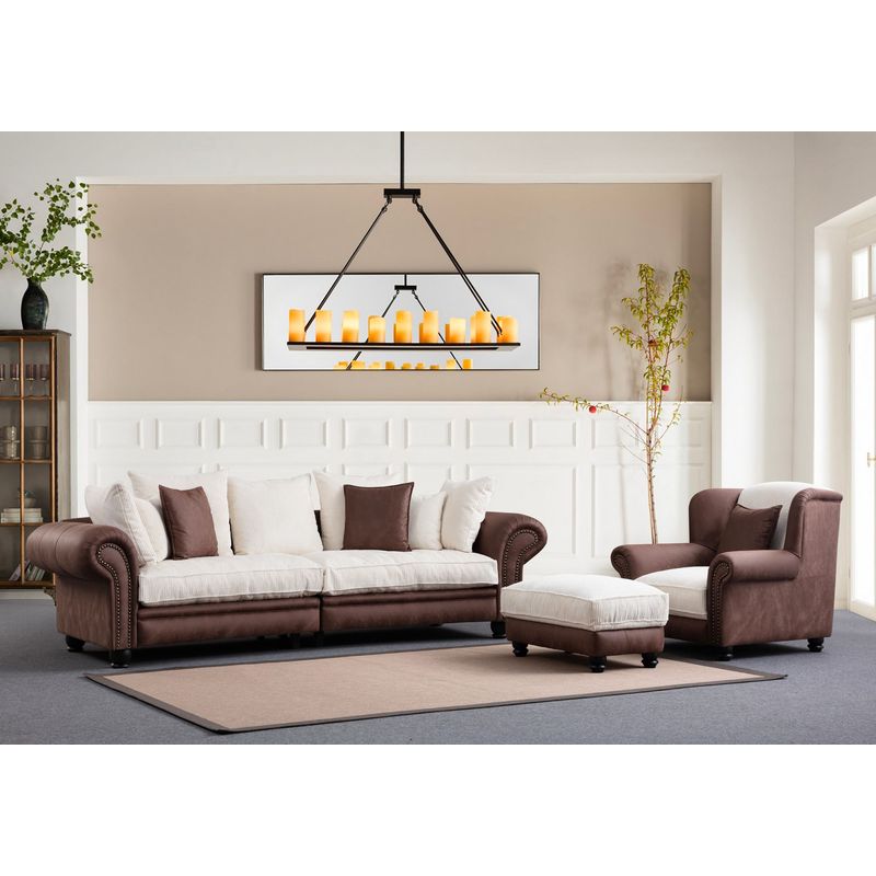 Casa si Gradina - Mobilier - Canapele si coltare - Canapele - Canapea 3 locuri, Atelier Del Sofa, lemn fag si pal, maro alb, 300x115x80 cm - Infinity.ro