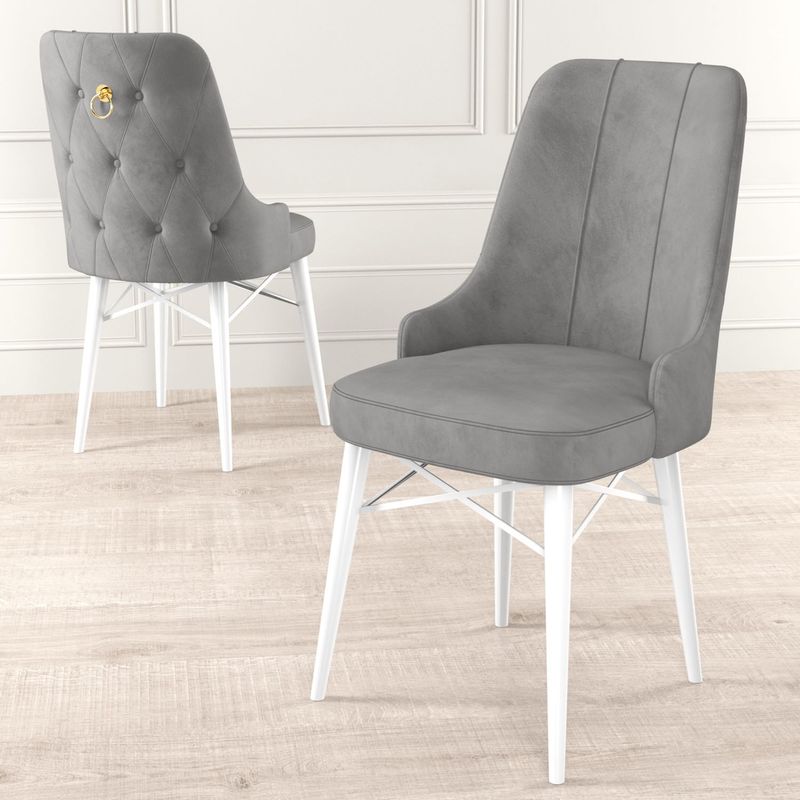 Casa si Gradina - Mobilier - Scaune si fotolii - Scaune - Set scaune, Hanah Home, metal, babyface, gri alb, 46x46x94 cm, 6 bucati - Infinity.ro