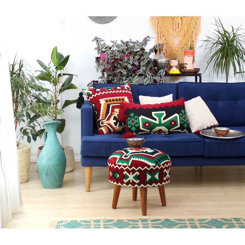 Casa si Gradina - Mobilier - Scaune si fotolii - Tabureti - Taburet, Atelier Del Sofa, bumbac si poliester, multicolor, picioare din lemn, 42x46 cm, 209FLF1313 - Infinity.ro