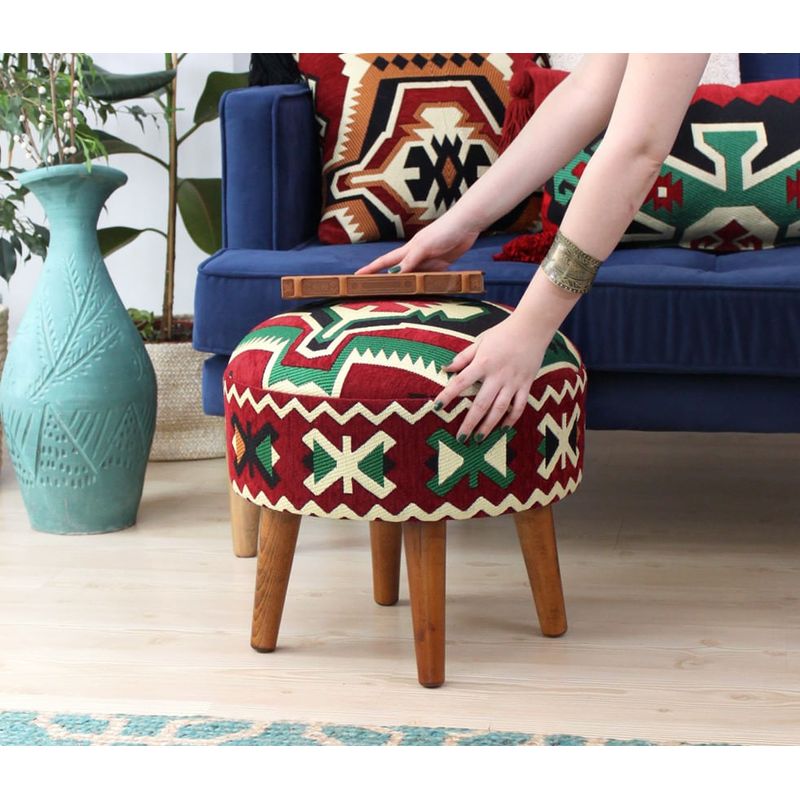 Casa si Gradina - Mobilier - Scaune si fotolii - Tabureti - Taburet, Atelier Del Sofa, bumbac si poliester, multicolor, picioare din lemn, 42x46 cm, 209FLF1313 - Infinity.ro