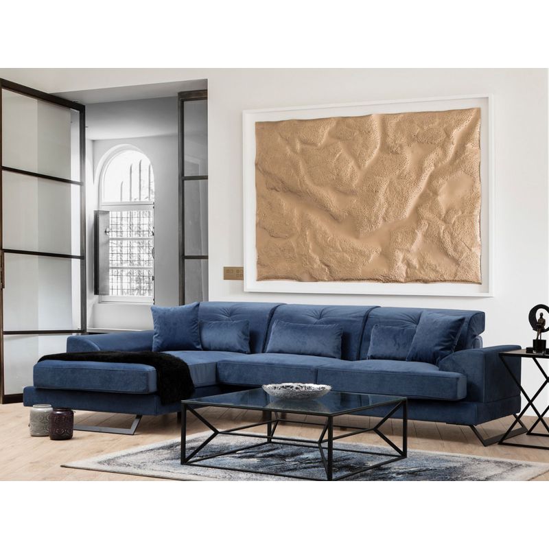 Casa si Gradina - Mobilier - Canapele si coltare - Coltare - Coltar, Hanah Home, lemn fag si pal, albastru marin, 190x304x100 cm - Infinity.ro
