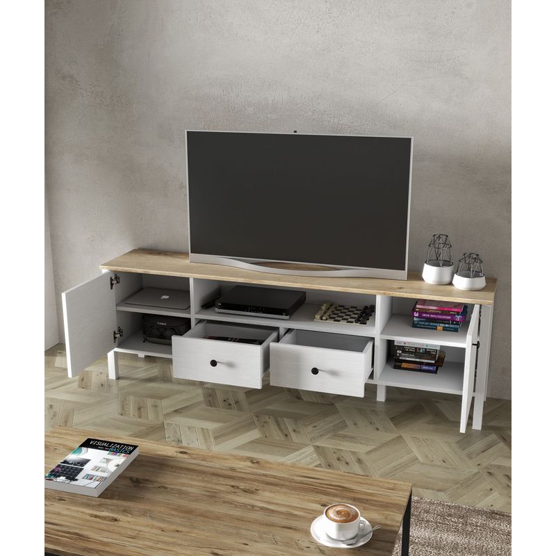 Casa si Gradina - Mobilier - Comode si corpuri - Comode - Comoda tv, Hanah Home, pal melaminat, lemn si alb, 180x35x58 cm - Infinity.ro