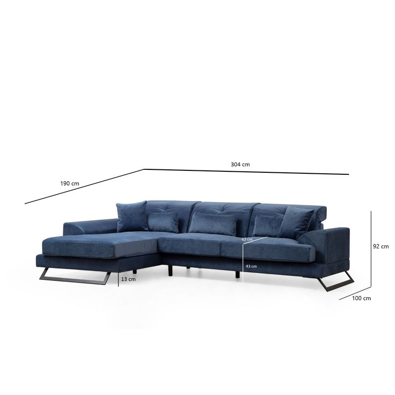 Casa si Gradina - Mobilier - Canapele si coltare - Coltare - Coltar, Hanah Home, lemn fag si pal, albastru marin, 190x304x100 cm - Infinity.ro
