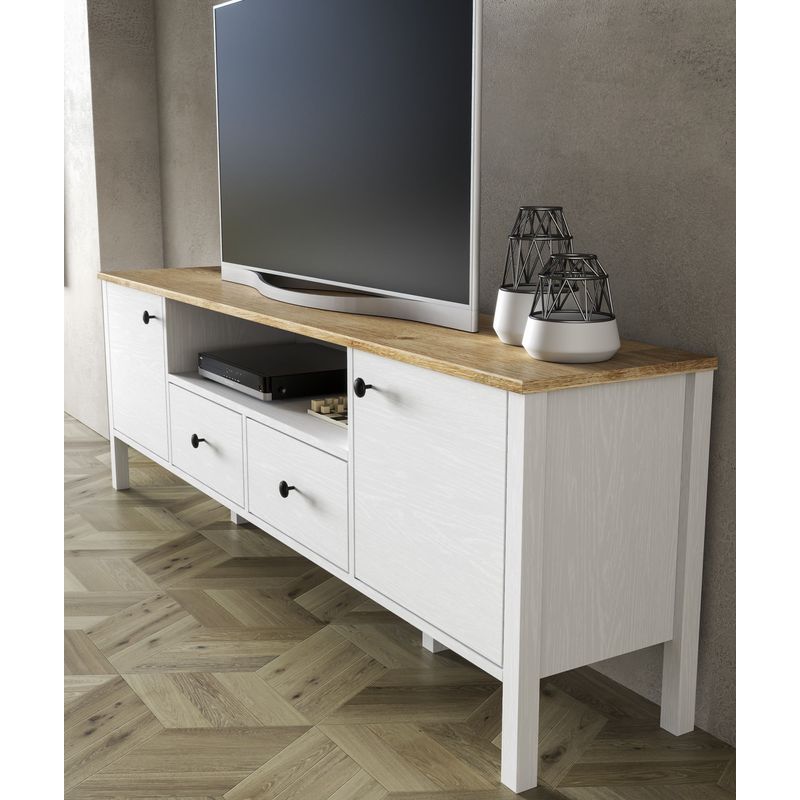 Casa si Gradina - Mobilier - Comode si corpuri - Comode - Comoda tv, Hanah Home, pal melaminat, lemn si alb, 180x35x58 cm - Infinity.ro