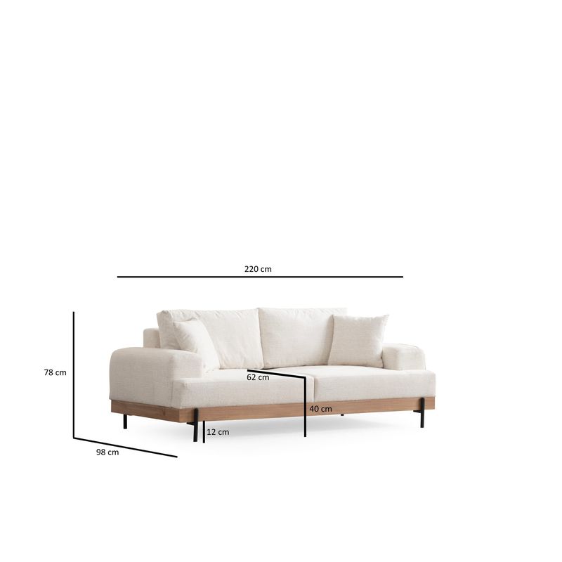 Casa si Gradina - Mobilier - Canapele si coltare - Canapele - Canapea 3 locuri, Hanah Home, lemn fag si pal, alb, 220x98x78 cm, 560ARE2120 - Infinity.ro