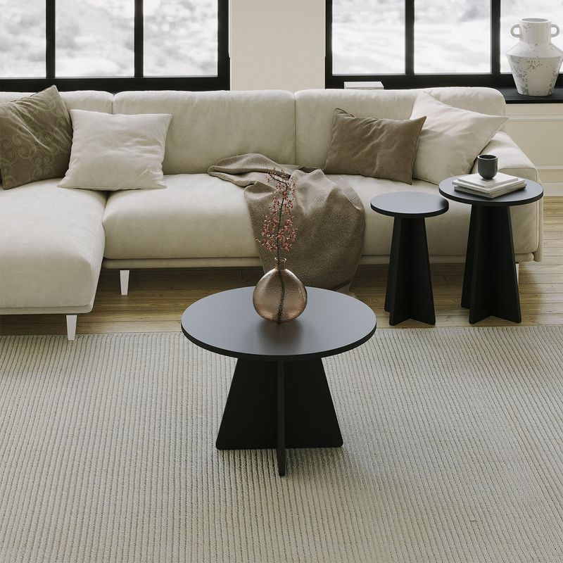Casa si Gradina - Mobilier - Mese si birouri - Masute de cafea - Set masute de cafea, Hanah Home, pal melaminat, negru, 60x40x60 cm, 40x50x40 cm, 30x45x30 cm - Infinity.ro