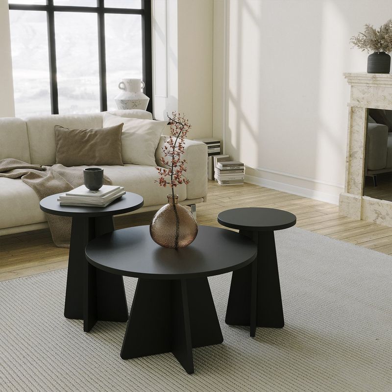 Casa si Gradina - Mobilier - Mese si birouri - Masute de cafea - Set masute de cafea, Hanah Home, pal melaminat, negru, 60x40x60 cm, 40x50x40 cm, 30x45x30 cm - Infinity.ro