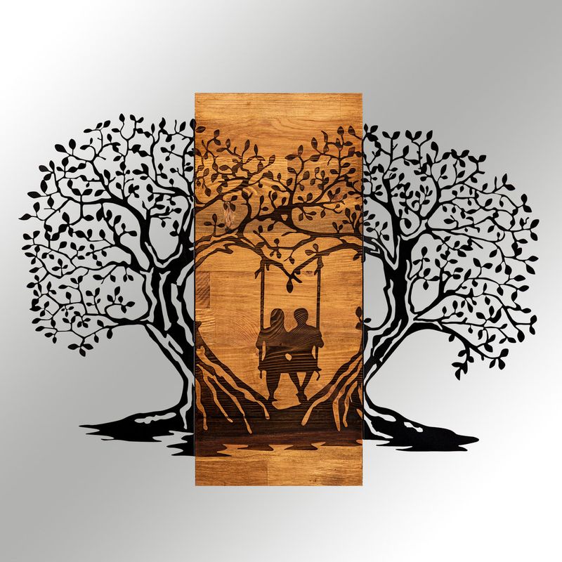 Casa si Gradina - Decoratiuni - Decoratiuni perete - Accesoriu decorativ de perete, Wallxpert, metal si lemn, negru si nuc, 76x58 cm - Infinity.ro
