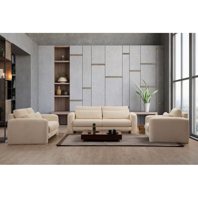 Casa si Gradina - Mobilier - Canapele si coltare - Canapele - Canapea 3 locuri, Hanah Home, lemn fag si pal, bej, 215x97x73 cm - Infinity.ro