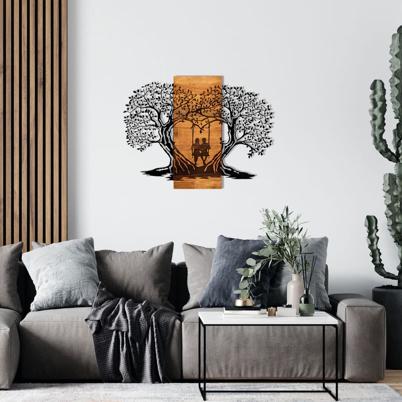 Casa si Gradina - Decoratiuni - Decoratiuni perete - Accesoriu decorativ de perete, Wallxpert, metal si lemn, negru si nuc, 76x58 cm - Infinity.ro