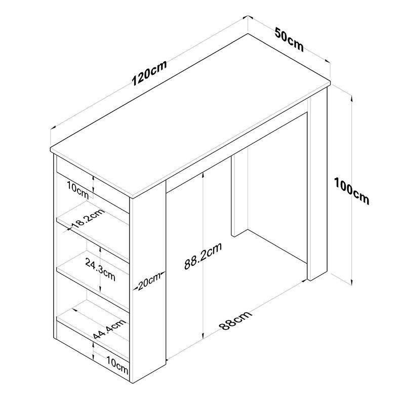 Casa si Gradina - Mobilier - Mese si birouri - Mese bucatarie si dining - Masa de bucatarie, Hanah Home, PAL melaminat, nuc alb, 120x50x100 cm - Infinity.ro