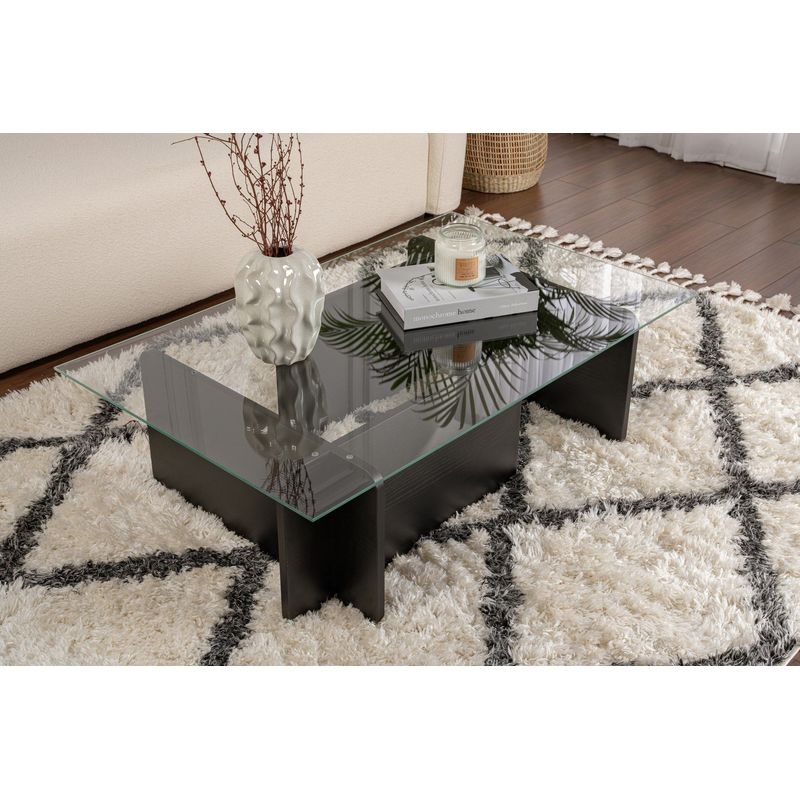Casa si Gradina - Mobilier - Mese si birouri - Masute de cafea - Masuta de cafea, Hanah Home, sticla calita si pal melaminat, lemn negru, 105x65x30 cm - Infinity.ro