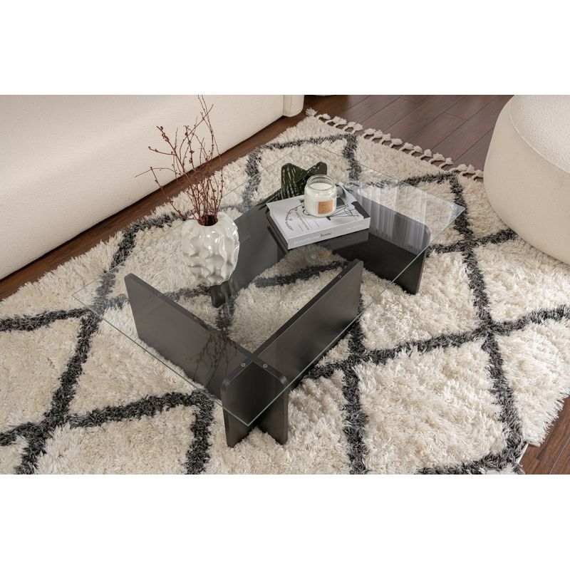 Casa si Gradina - Mobilier - Mese si birouri - Masute de cafea - Masuta de cafea, Hanah Home, sticla calita si pal melaminat, lemn negru, 105x65x30 cm - Infinity.ro