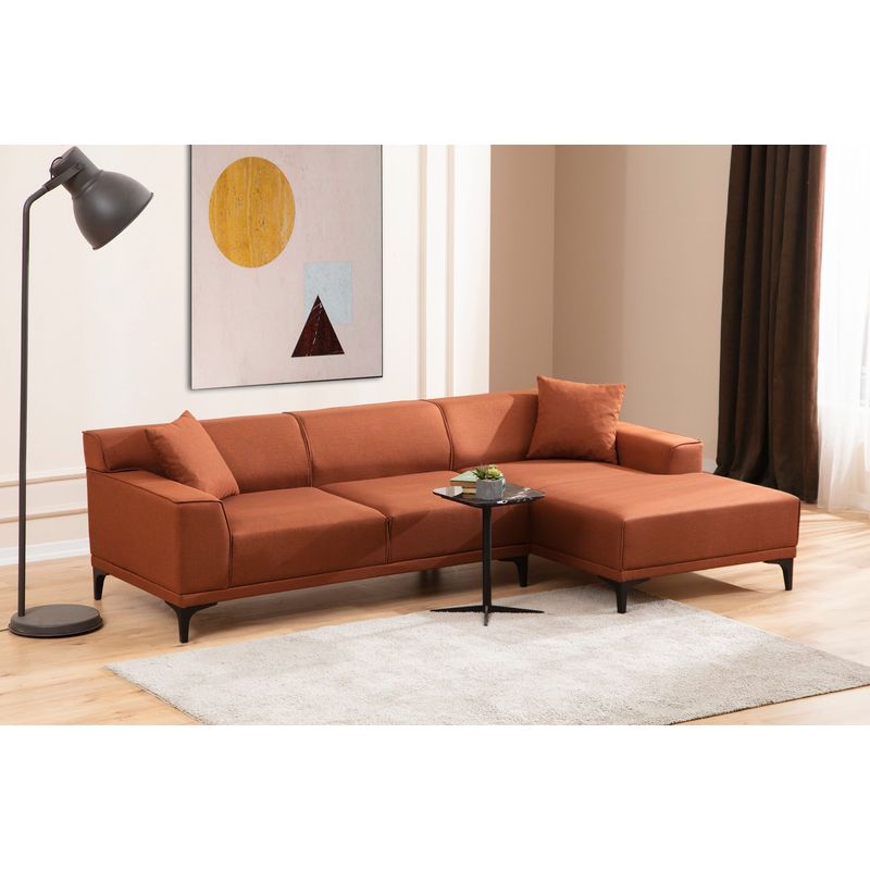Casa si Gradina - Mobilier - Canapele si coltare - Coltare - Coltar, Hanah Home, lemn de fag si pal, portocaliu, 145x250x77 cm, 560ARE1606 - Infinity.ro