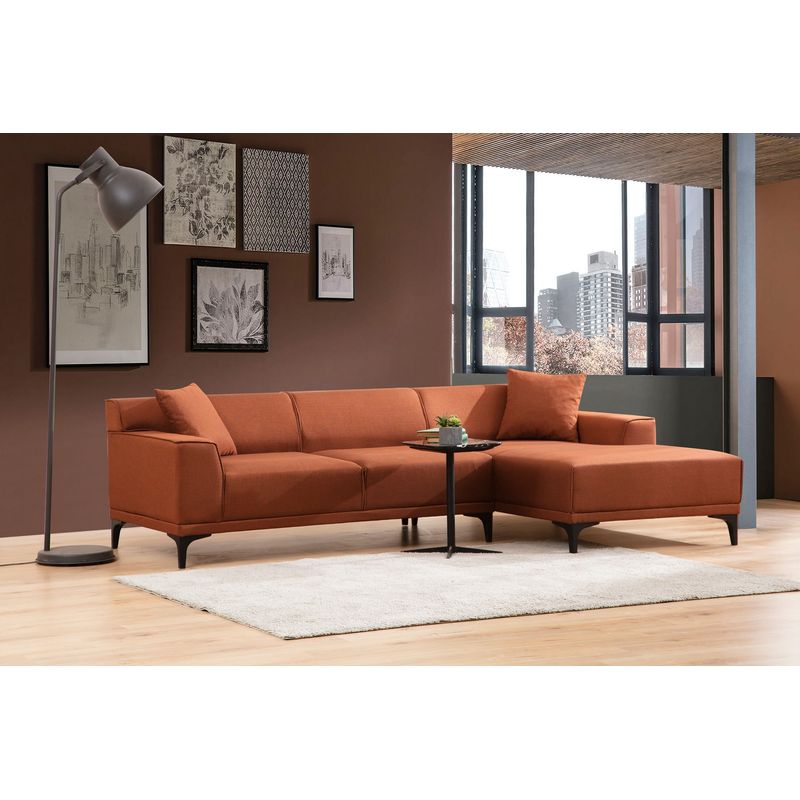 Casa si Gradina - Mobilier - Canapele si coltare - Coltare - Coltar, Hanah Home, lemn de fag si pal, portocaliu, 145x250x77 cm, 560ARE1606 - Infinity.ro