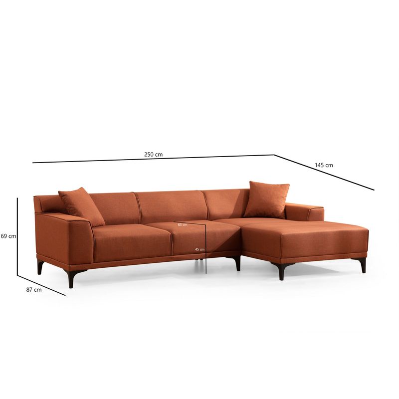 Casa si Gradina - Mobilier - Canapele si coltare - Coltare - Coltar, Hanah Home, lemn de fag si pal, portocaliu, 145x250x77 cm, 560ARE1606 - Infinity.ro