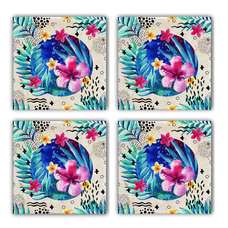 Casa si Gradina - Bucatarie si vesela - Accesorii bar - Suporturi bauturi - Set suporturi pentru pahare, Hermia, piatra naturala, multicolor, 10x10x1 cm, 4 bucati, 366TYR1141 - Infinity.ro